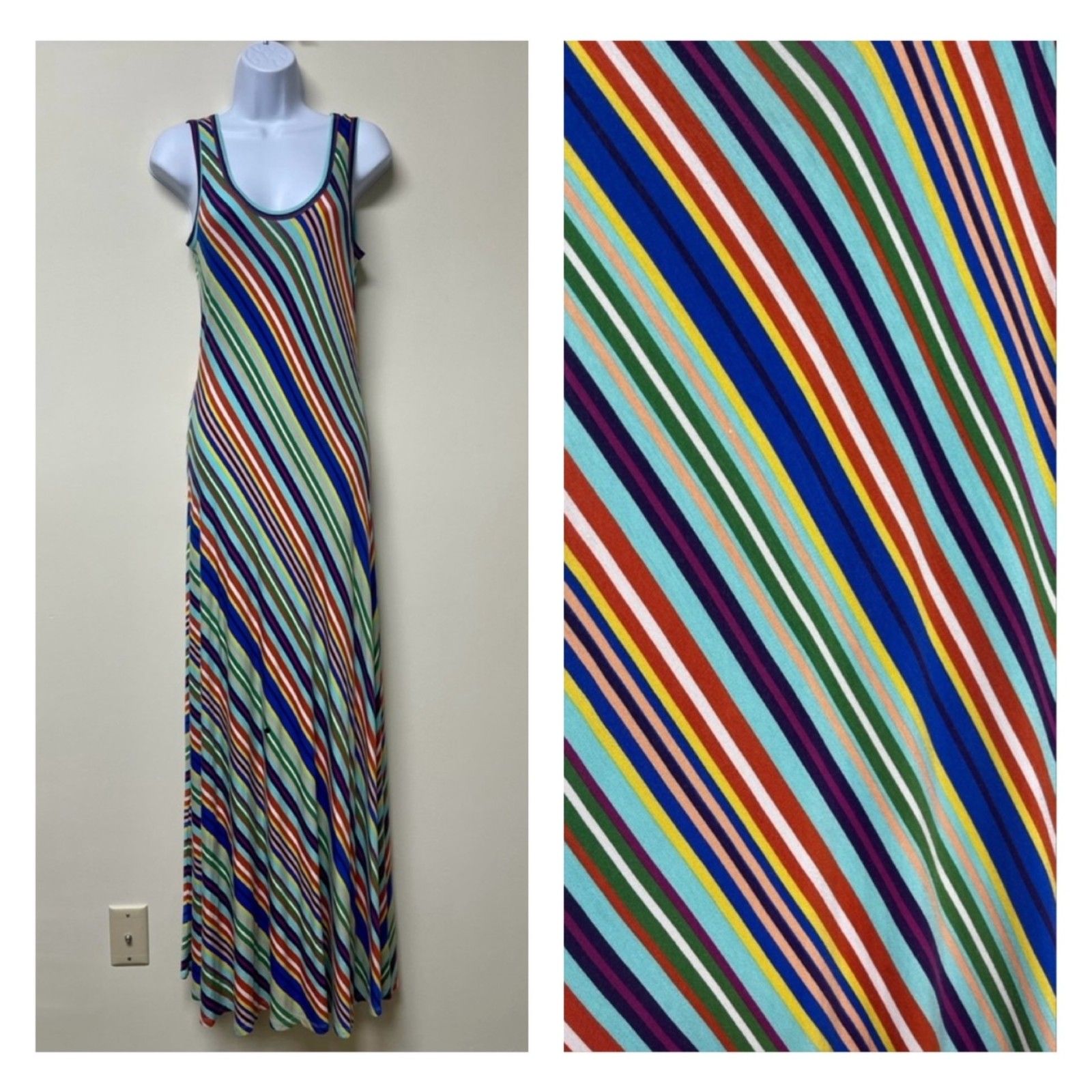 Calvin Klein Striped Tank Tee Maxi Dress, Sz 4